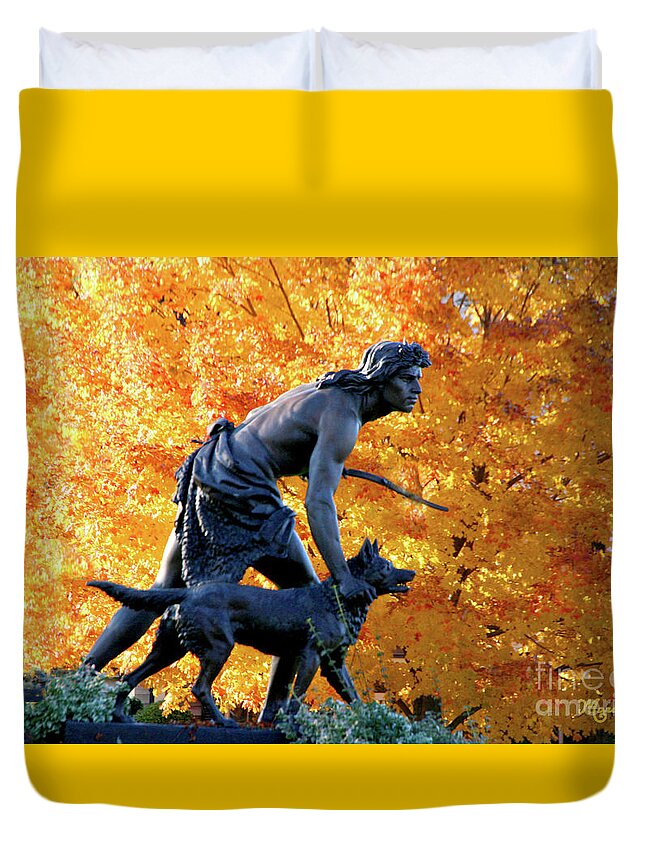Fall Duvet Cover featuring the photograph Hunter with Dog by Mariarosa Rockefeller
