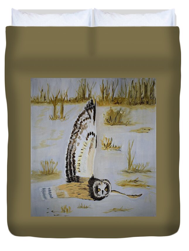 Owl Duvet Cover featuring the painting Hunting Owl by Charla Van Vlack