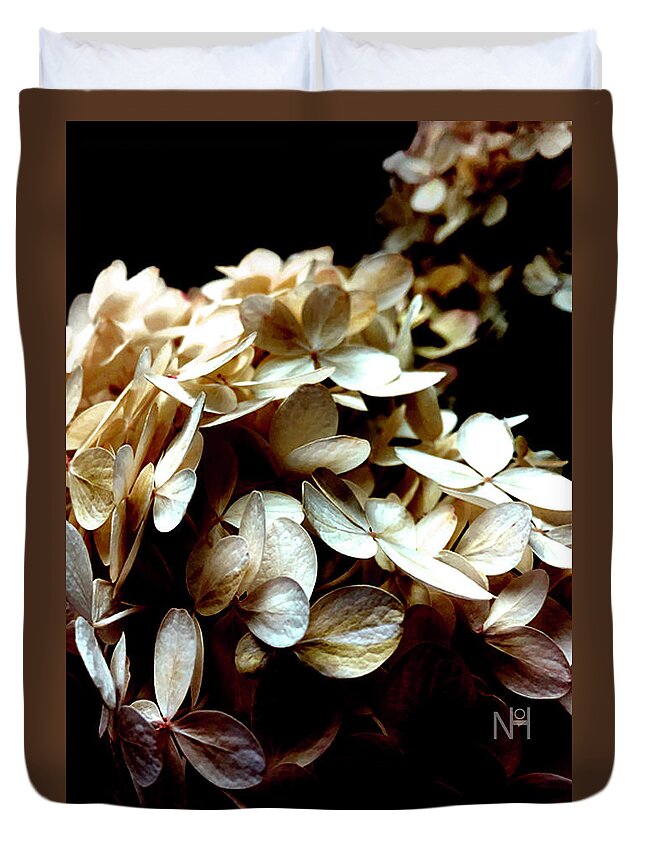 Hydrangea Duvet Cover featuring the digital art Hydrangea in Sepia by Nancy Olivia Hoffmann