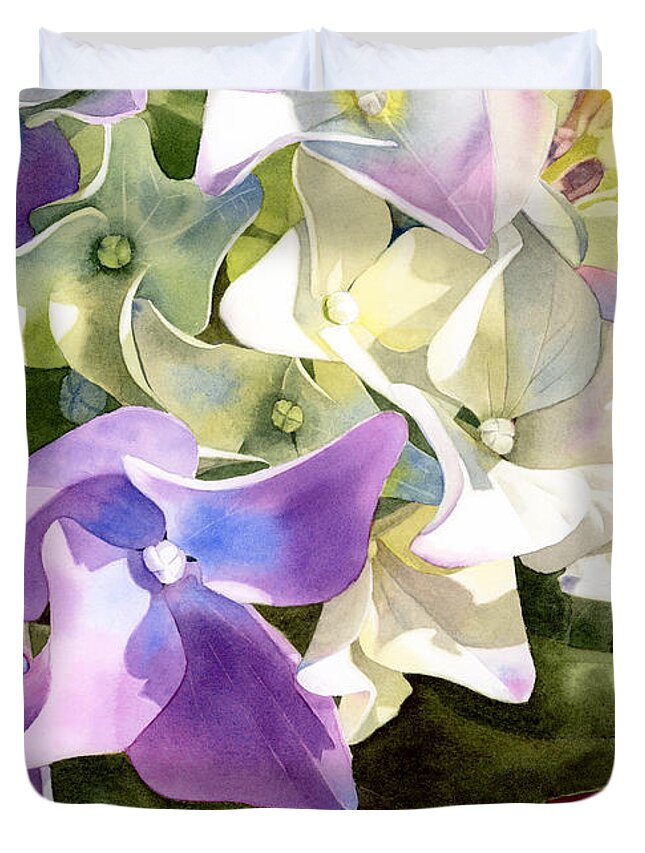 Hydrangea Duvet Cover featuring the painting Hydrangea by Espero Art
