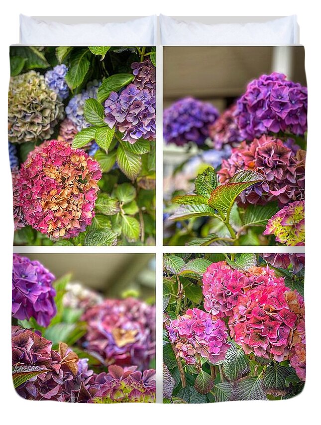 Floral Montage Duvet Cover featuring the photograph Hydrangeas Montage by Bonnie Bruno
