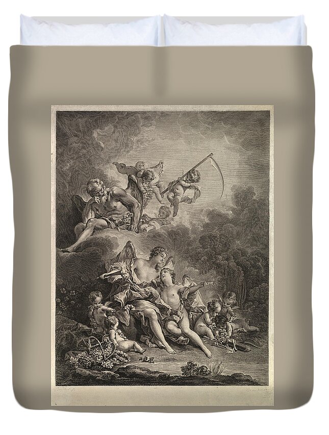 Jacques Firmin Beauvarlet Duvet Cover featuring the drawing Hymen and Cupid by Jacques Firmin Beauvarlet