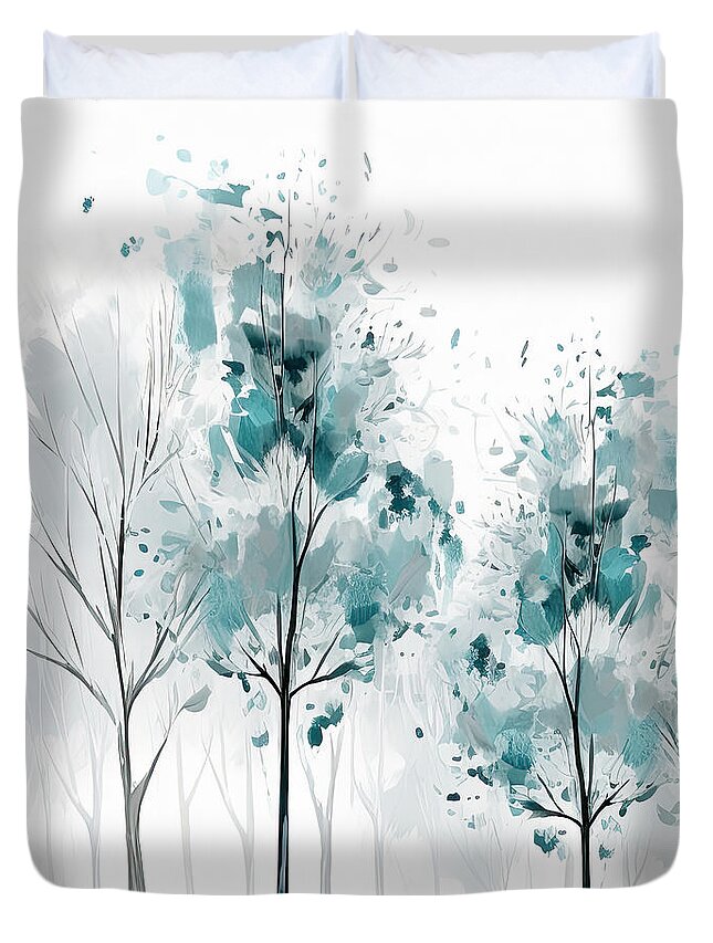 Blue Duvet Cover featuring the painting Hymn Of Blue and Gray by Lourry Legarde