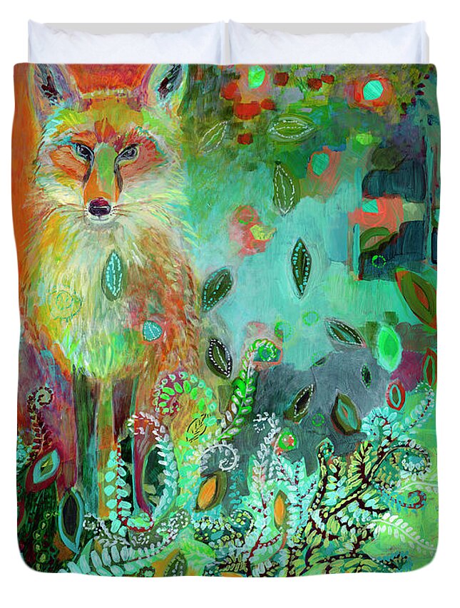 Fox Duvet Cover featuring the painting I Am The Forest Path by Jennifer Lommers