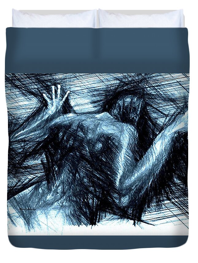 Abstract Duvet Cover featuring the painting I do not want to hear it by Rafael Salazar