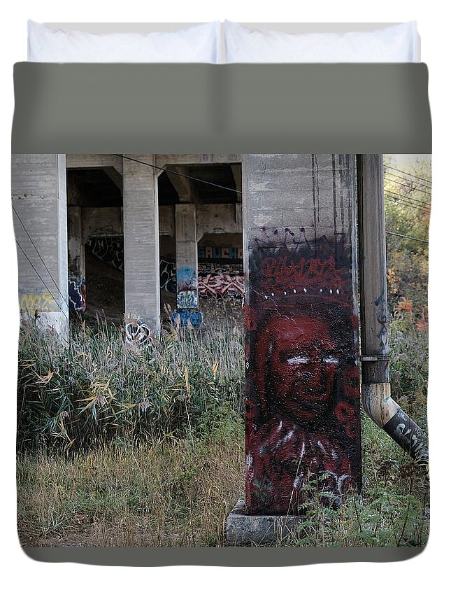 Graffiti Duvet Cover featuring the photograph I spent autumn under bridges VI by Kreddible Trout