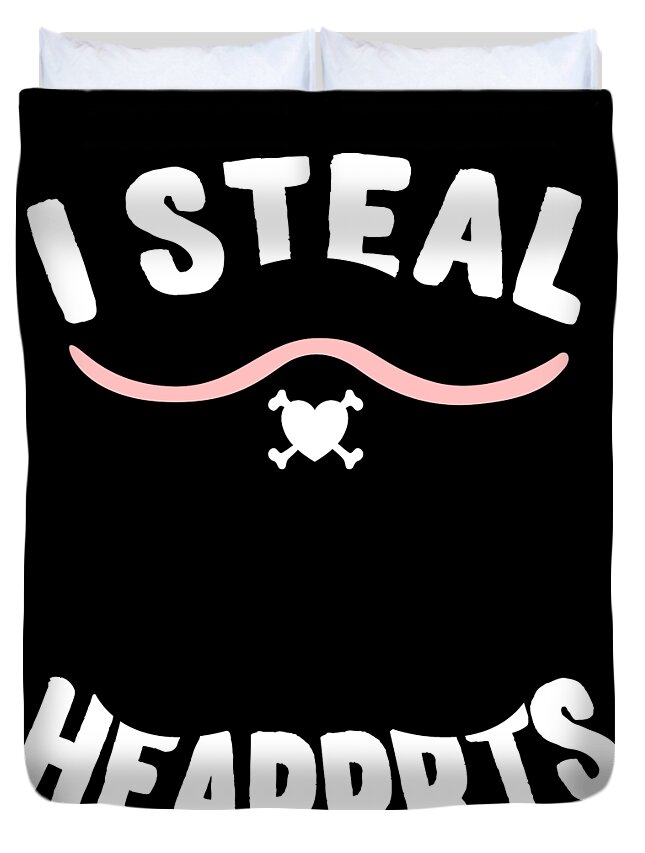 Cool Duvet Cover featuring the digital art I Steal Hearrrts Valentines Pirate by Flippin Sweet Gear