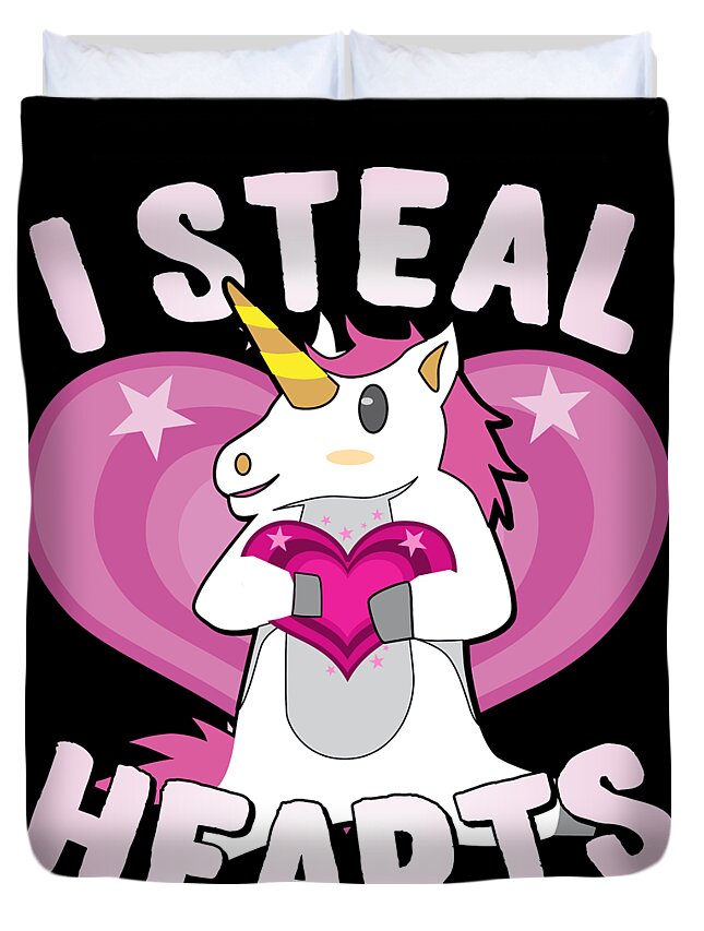 Cool Duvet Cover featuring the digital art I Steal Hearts Unicorn Valentines Day by Flippin Sweet Gear