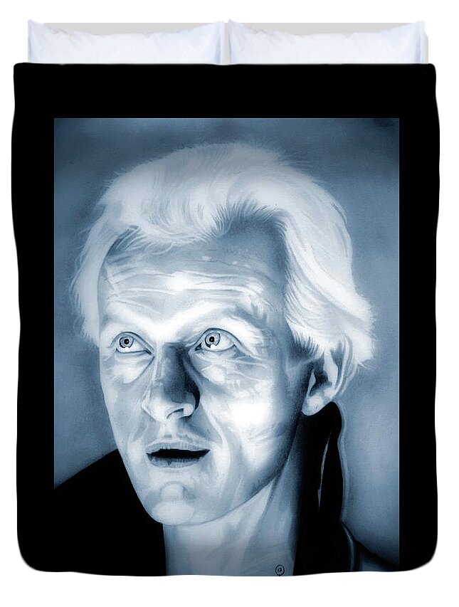 Rutger Hauer Duvet Cover featuring the drawing I Want More Life - Roy Batty - Blade Runner by Fred Larucci