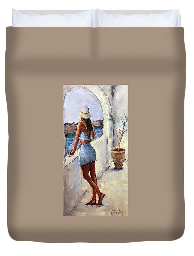 Figurative Duvet Cover featuring the painting Ibiza by Ashlee Trcka