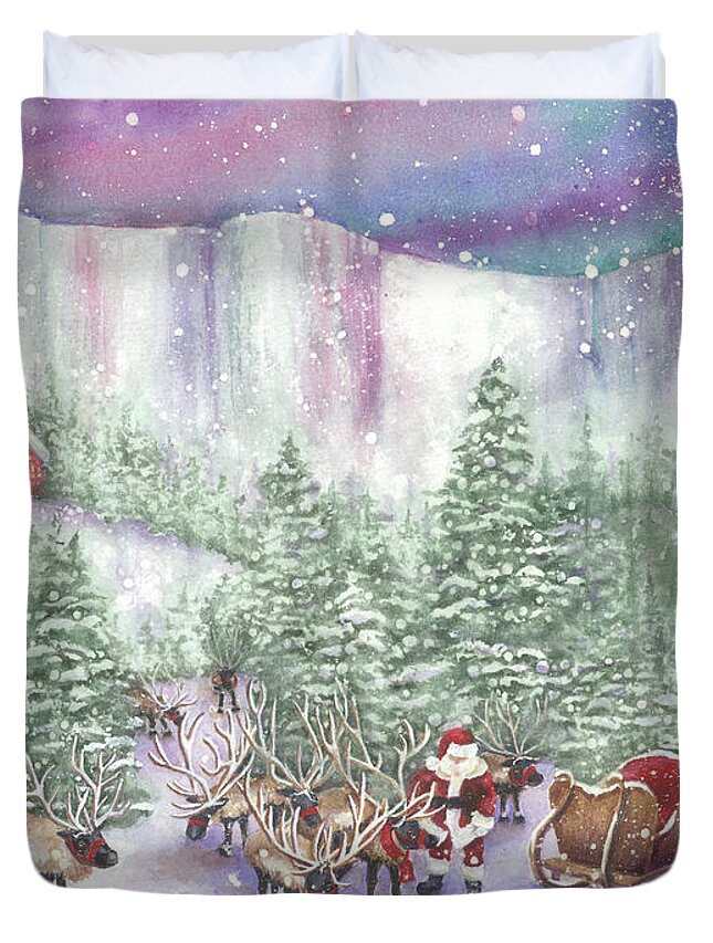 North Pole. Santa Claus Duvet Cover featuring the painting Ice Cliff Concealment by Lori Taylor