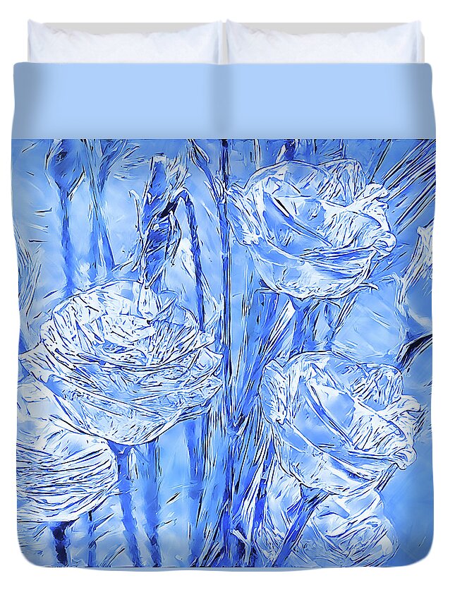 Lisianthus Duvet Cover featuring the digital art Ice Lisianthus by Alex Mir