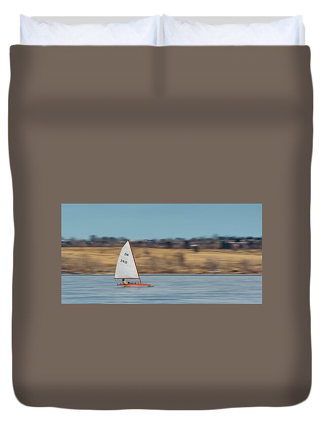 Iceboat Duvet Cover featuring the photograph Iceboat - color by Stephen Holst