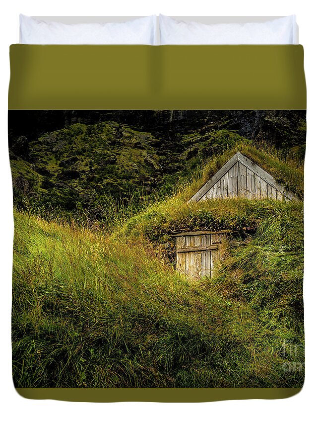 Iceland Duvet Cover featuring the photograph Iceland Farm Turf Building by M G Whittingham