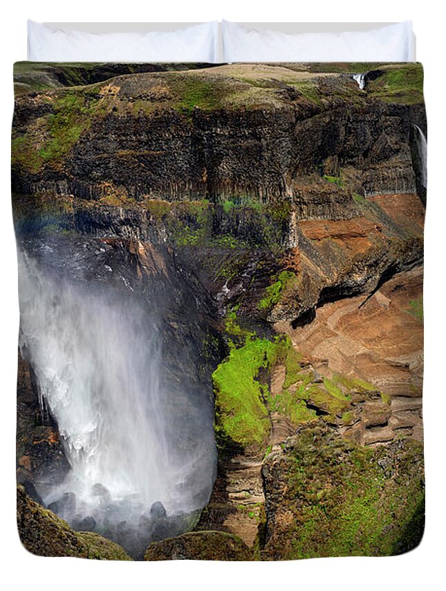 Iceland Duvet Cover featuring the photograph Iceland - Haifoss by Olivier Parent
