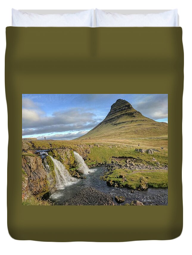 Iceland Duvet Cover featuring the photograph Iceland two waterfalls by Yvonne Jasinski