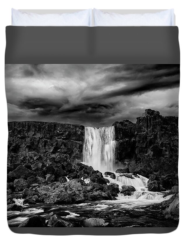 Iceland Duvet Cover featuring the photograph Iceland Waterfall II by Jon Glaser