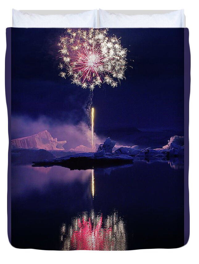 Fireworks Duvet Cover featuring the photograph Icelandic dandelion by Christopher Mathews