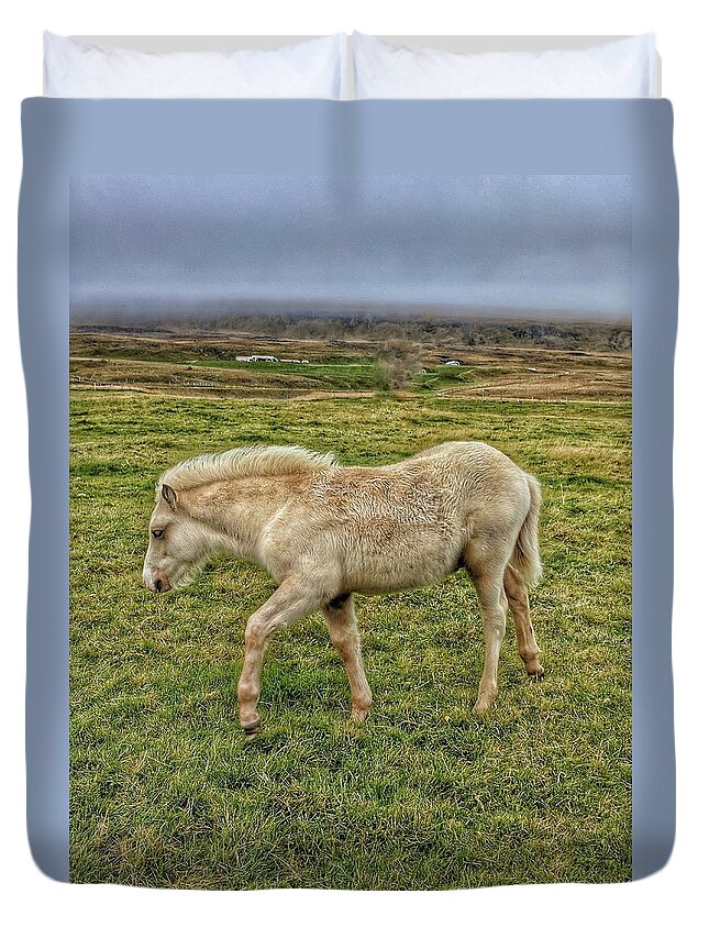 Iceland Duvet Cover featuring the photograph Icelanding white Horse by Yvonne Jasinski