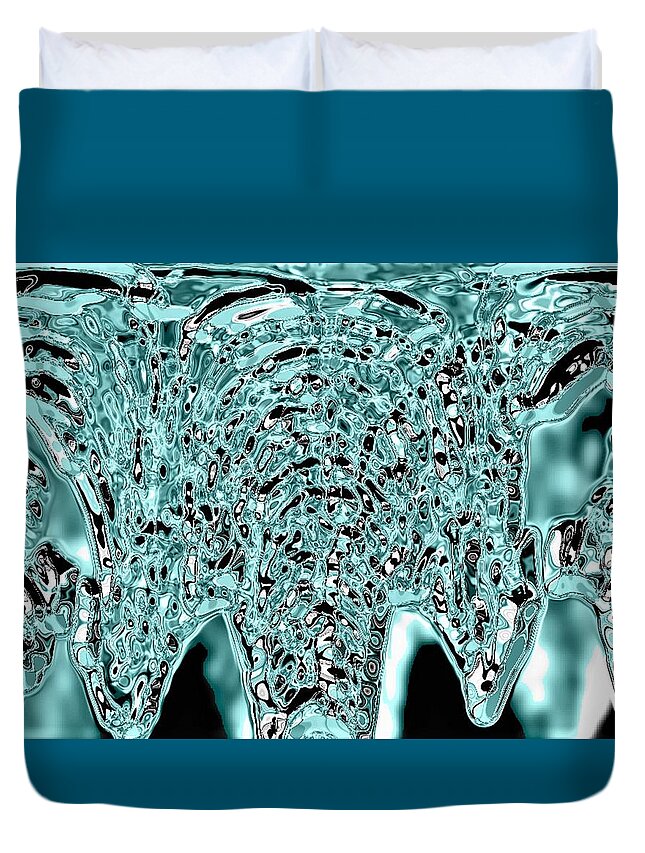 Abstract Art Duvet Cover featuring the digital art Icicle Formation - Blue by Ronald Mills