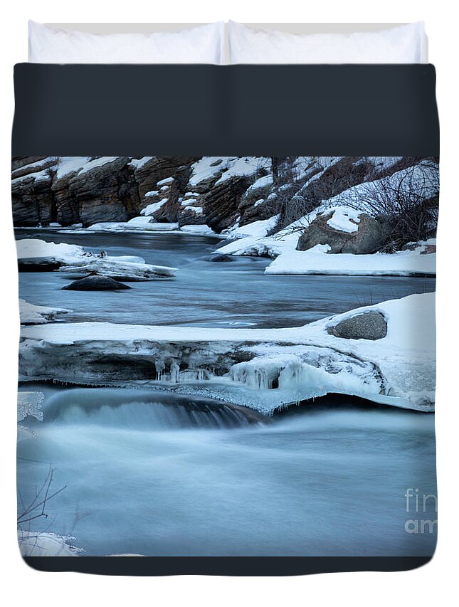 Eleven Mile Canyon Duvet Cover featuring the photograph Icy Smooth South Platte River by Steven Krull