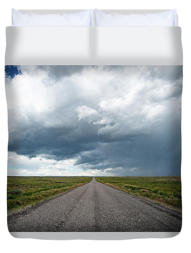 Storm Duvet Cover featuring the photograph Idaho Stormy Road by Wesley Aston