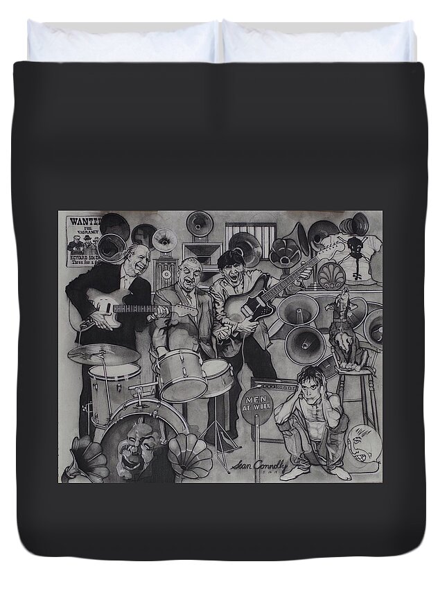 Charcoal Pencil Duvet Cover featuring the drawing Iggy And The Stooges by Sean Connolly