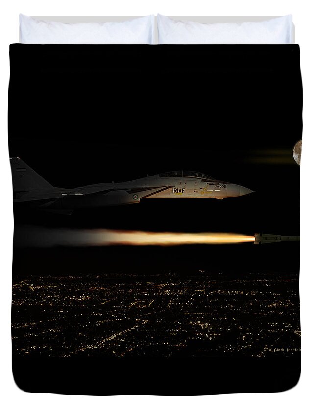 Grumman Duvet Cover featuring the digital art IIAF F-14 Tomcat by Custom Aviation Art