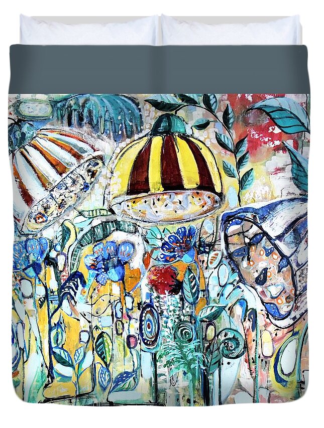 Flowers Duvet Cover featuring the painting Imaginary Garden by Evelina Popilian