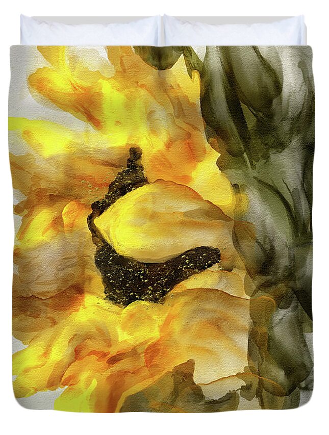 Sunflower Duvet Cover featuring the digital art Sunflower In Profile by Lois Bryan