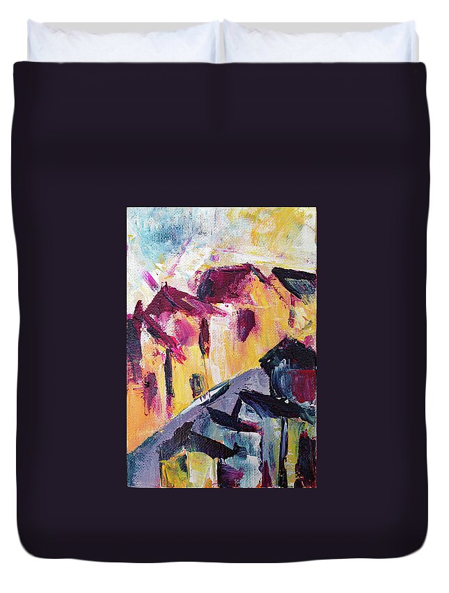 Solvang Duvet Cover featuring the painting Impression of Solvang by Roxy Rich