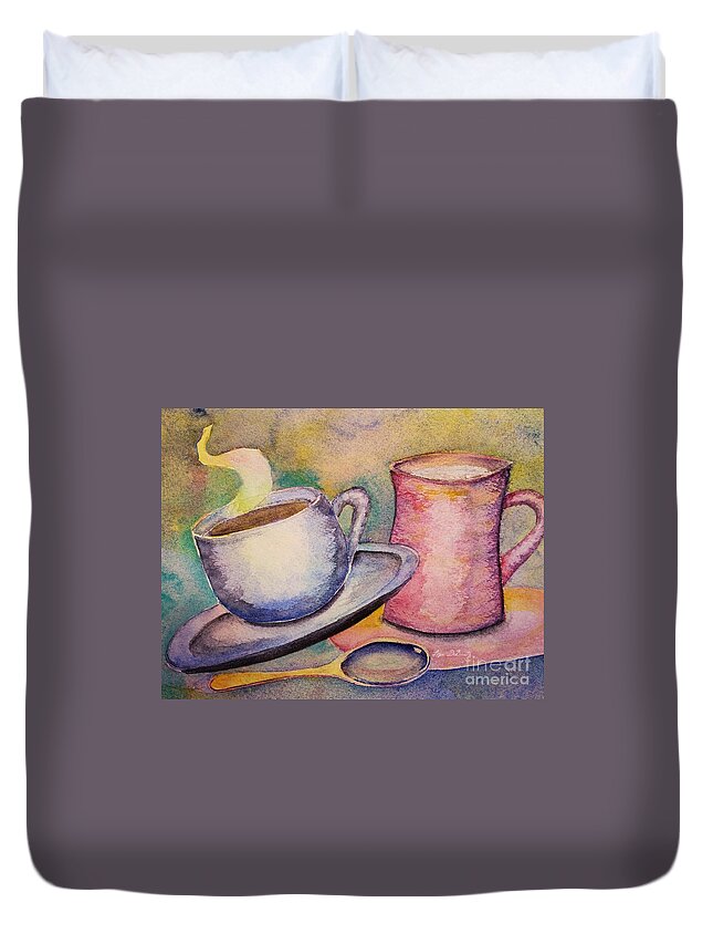 Modern Coffee Painting Duvet Cover featuring the painting In Case of Emergency Drink Coffee by Lisa Debaets