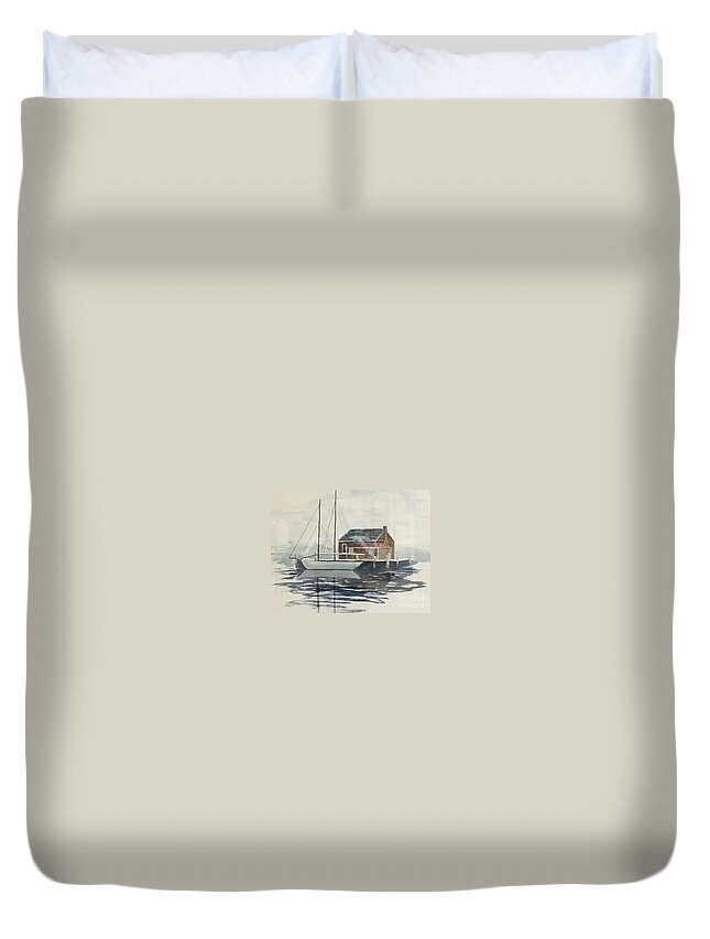Watercolor Duvet Cover featuring the painting Watercolor In for the Night by Catherine Ludwig Donleycott