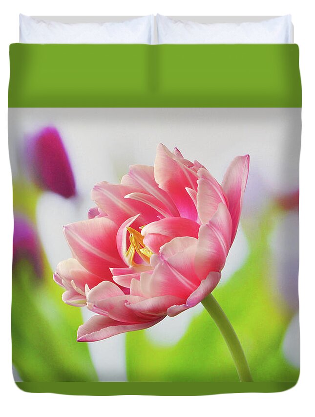 Tulips Duvet Cover featuring the photograph In Front Of The Bunch by Terence Davis