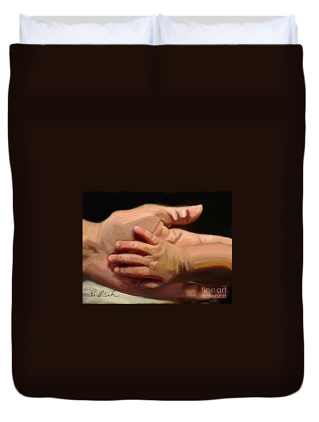 Hand In Hand Duvet Cover featuring the digital art In Grandmas Hand by D Powell-Smith
