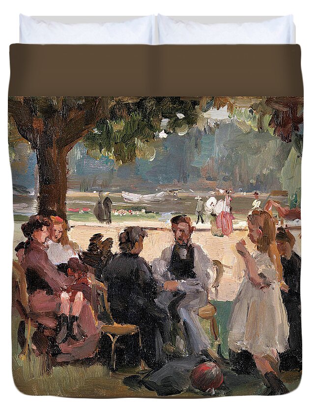 In The Bois De Boulogne Near Paris Duvet Cover featuring the painting In the Bois de Boulogne near Paris - Digital Remastered Edition by Isaac Lazarus Israels
