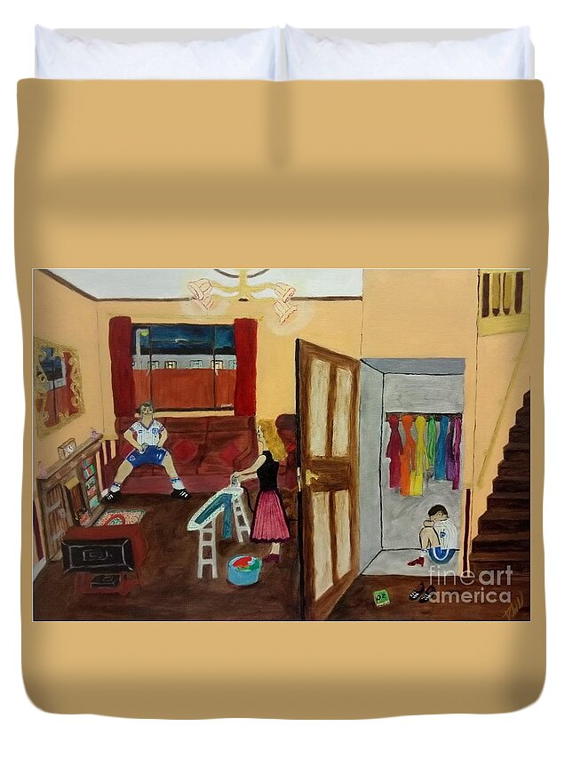 Lgbtq Duvet Cover featuring the drawing In the closet 1984 by David Westwood