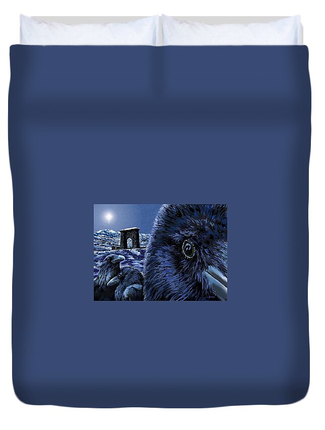 Raven Duvet Cover featuring the digital art In the Eye of the Raven by Les Herman