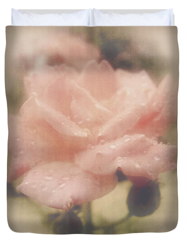 Rose Duvet Cover featuring the photograph While The Dew Is Still On The Roses by Lucinda Walter