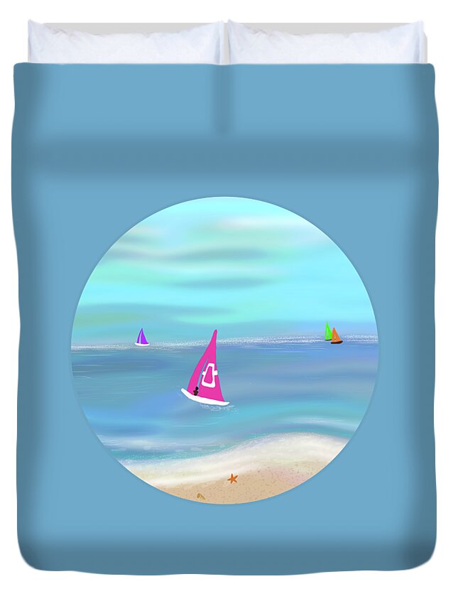 Pink Duvet Cover featuring the painting In the Pink - Sailing in Tropical Waters by Barefoot Bodeez Art