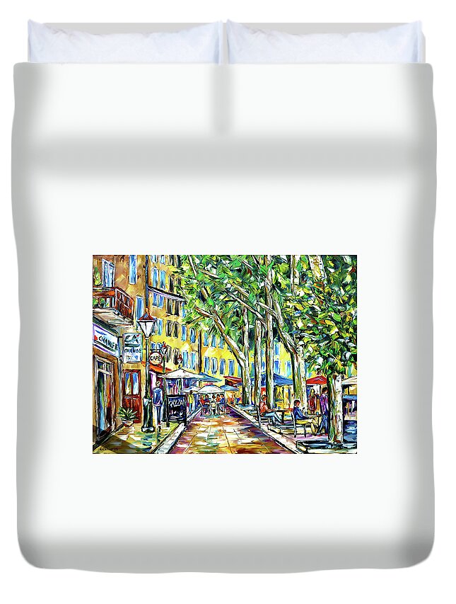 Cotignac Provence Duvet Cover featuring the painting In The Streets Of Provence by Mirek Kuzniar