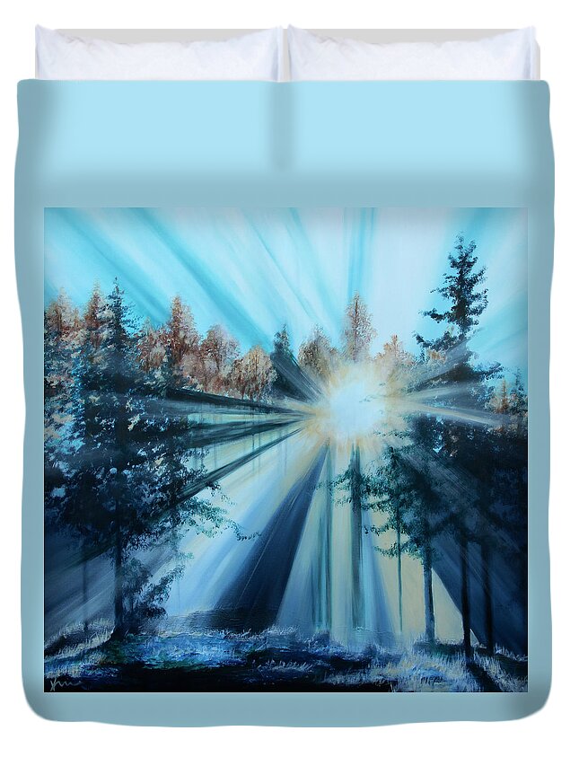 Blue Duvet Cover featuring the painting In The Woods by Katrina Nixon