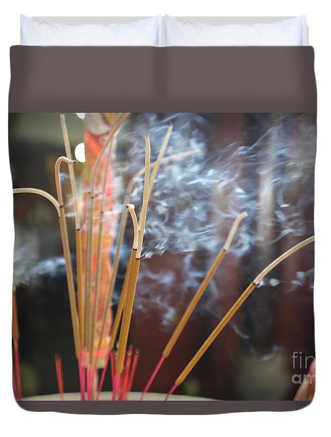 Incense Duvet Cover featuring the photograph Incense Burning Asia by Chuck Kuhn