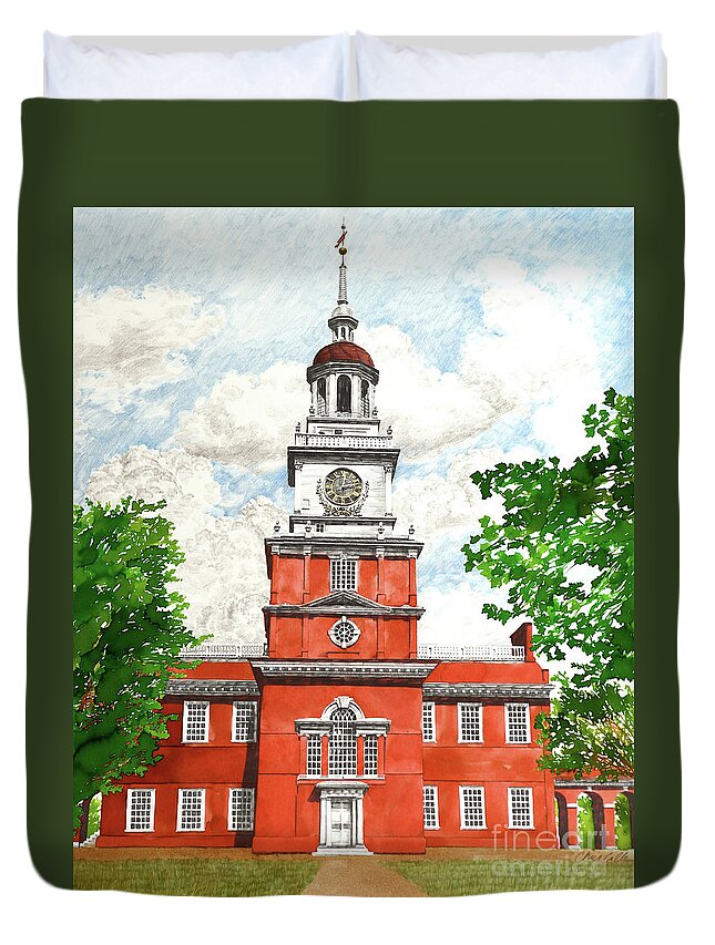 Chris Calle Duvet Cover featuring the painting Independence Hall by Chris Calle