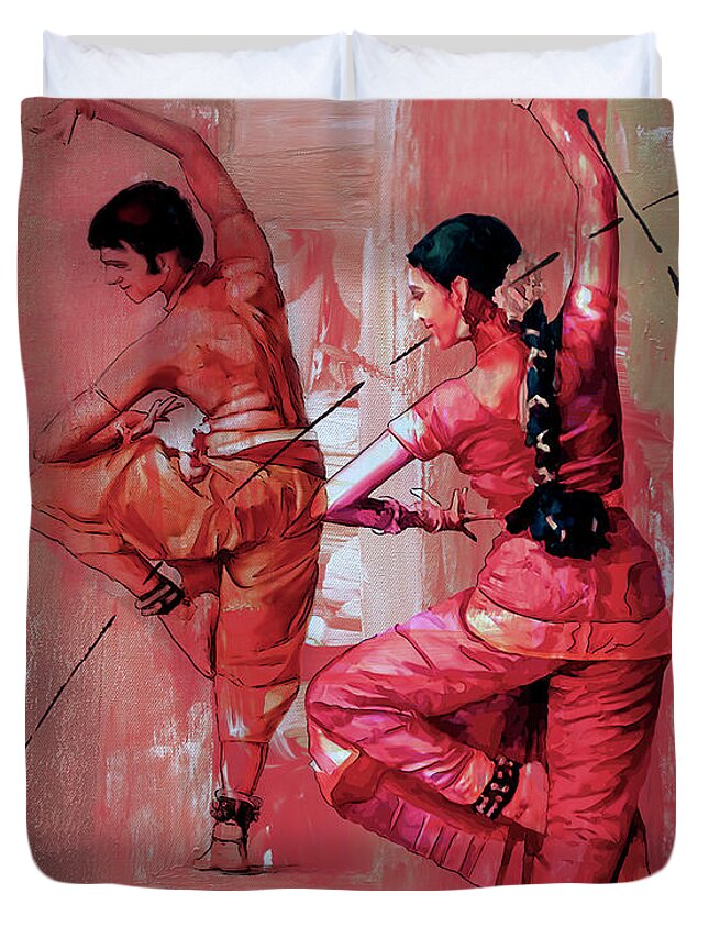 Indian Kathak Dance Duvet Cover featuring the painting Indian Kathak Dance Couple 02 by Gull G