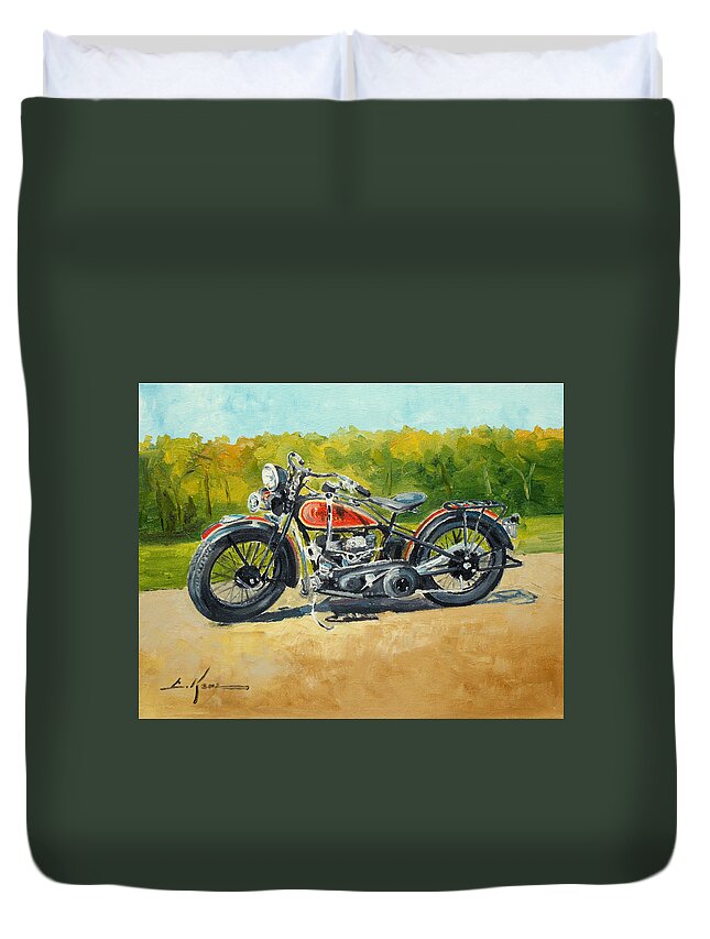 Indian Motorcycle Duvet Cover featuring the painting Indian motorcycle by Luke Karcz