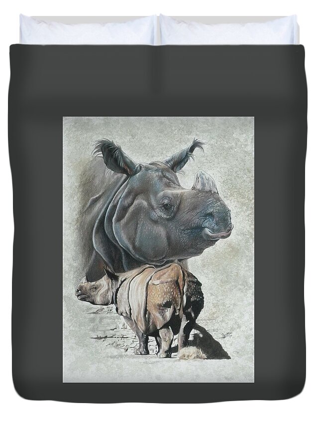 Rhino Duvet Cover featuring the mixed media Vulnerable by Barbara Keith