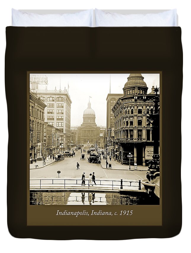 Indianapolis Duvet Cover featuring the photograph Indianapolis, Indiana, Downtown Area, c. 1915, Vintage Photograp by A Macarthur Gurmankin