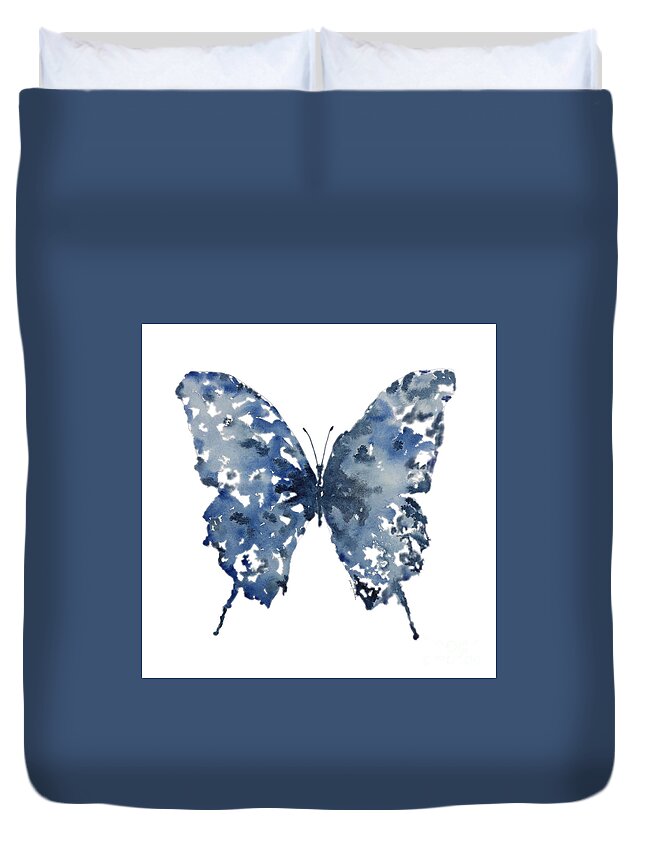 Butterfly Duvet Cover featuring the painting Indigo Butterfly by Liana Yarckin