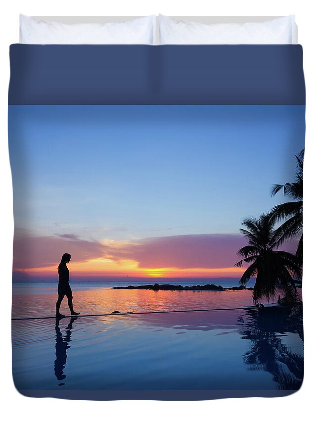 Beauty Duvet Cover featuring the photograph Infinity Sunset Walk by Josu Ozkaritz